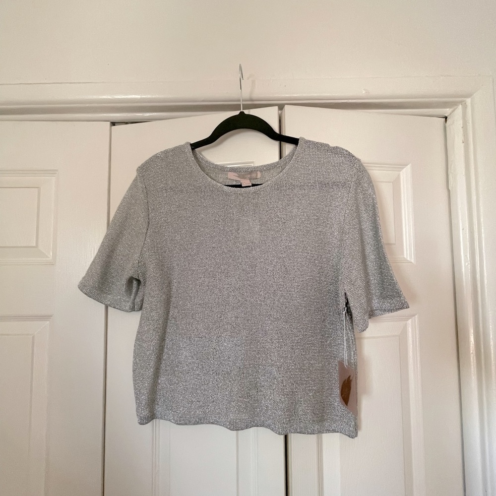 Metallic/silver knit crop top